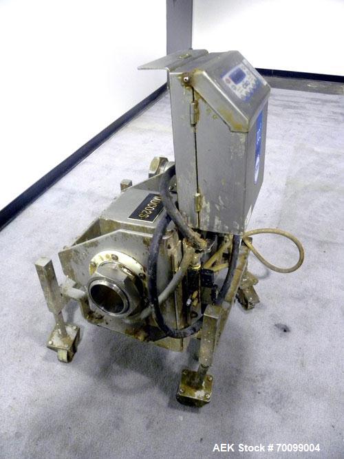 Used Loma Pipeline Metal Detector, Model IQ2, Stainless Steel. Approximate 3" diameter aperture with a 17" discharge height, approximate throughput 10 tons an hour. Mounted on a stainless steel frame...