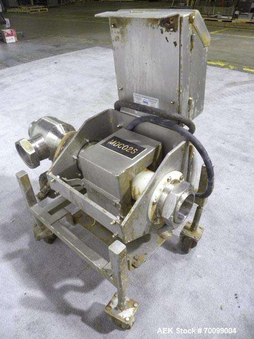 Used Loma Pipeline Metal Detector, Model IQ2, Stainless Steel. Approximate 3" diameter aperture with a 17" discharge height, approximate throughput 10 tons an hour. Mounted on a stainless steel frame...