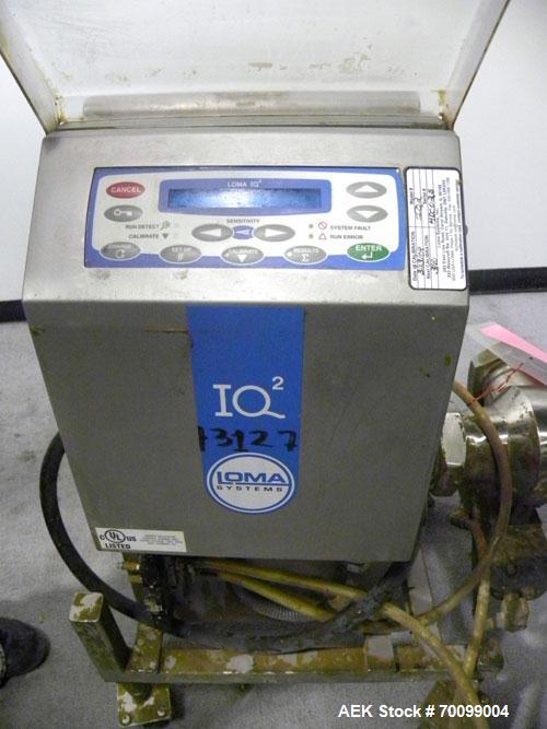 Used Loma Pipeline Metal Detector, Model IQ2, Stainless Steel. Approximate 3" diameter aperture with a 17" discharge height, approximate throughput 10 tons an hour. Mounted on a stainless steel frame...