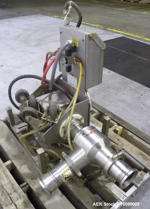 Used Loma Pipeline Metal Detector, Model IQ2, Stainless Steel. Approximate 3" diameter aperture with a 17" discharge height, approximate throughput 10 tons an hour. Mounted on a stainless steel frame...
