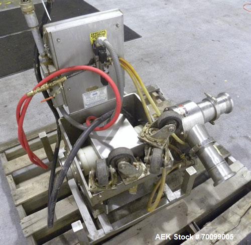 Used Loma Pipeline Metal Detector, Model IQ2, Stainless Steel. Approximate 3" diameter aperture with a 17" discharge height, approximate throughput 10 tons an hour. Mounted on a stainless steel frame...