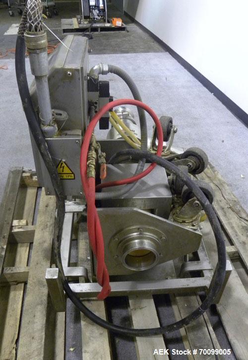 Used Loma Pipeline Metal Detector, Model IQ2, Stainless Steel. Approximate 3" diameter aperture with a 17" discharge height, approximate throughput 10 tons an hour. Mounted on a stainless steel frame...