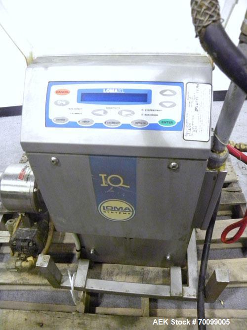 Used Loma Pipeline Metal Detector, Model IQ2, Stainless Steel. Approximate 3" diameter aperture with a 17" discharge height, approximate throughput 10 tons an hour. Mounted on a stainless steel frame...