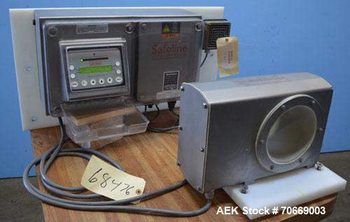 Used Safeline PL100 Pipeline Metal Detector. 6” Diameter x 6” deep detection area. Includes a model Mini/150/SS/100-300/HD/V3/5M/Opt 1 metal detector controller, serial #57218, and module, serial #86...