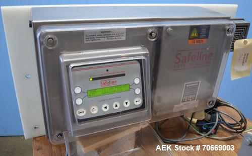 Used Safeline PL100 Pipeline Metal Detector. 6” Diameter x 6” deep detection area. Includes a model Mini/150/SS/100-300/HD/V3/5M/Opt 1 metal detector controller, serial #57218, and module, serial #86...