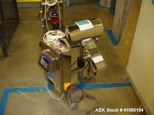 Used Lock Metal Detector, fall thru design, model MET 30+, 3 3/4" wide x 1 3/4" high opening with reject, 115 volt with controls on stand, serial #7458/4.