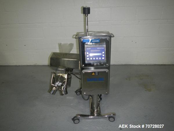 Used Safeline pass thru tablet metal detector, model 2S, 1.25" x 3" opening, on stand with reject, serial# 893401, new 2007.