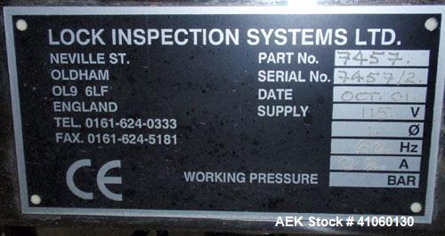Used Lock Inspection Systems Fall Thru Metal Detector, Model MET 30+ Universal. 3 3/4" wide x 1-3/4" high opening with reject, 115 volt with controls on stand. Capable of 30,000 tablets/capsules per ...