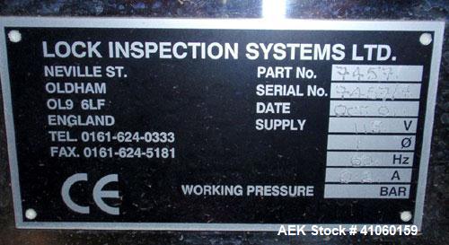 Used Lock Inspection Systems Fall Thru Metal Detector, Model MET 30+ Universal. 3 3/4" wide x 1-3/4" high opening with reject, 115 volt with controls on stand. Capable of 30,000 tablets/capsules per ...