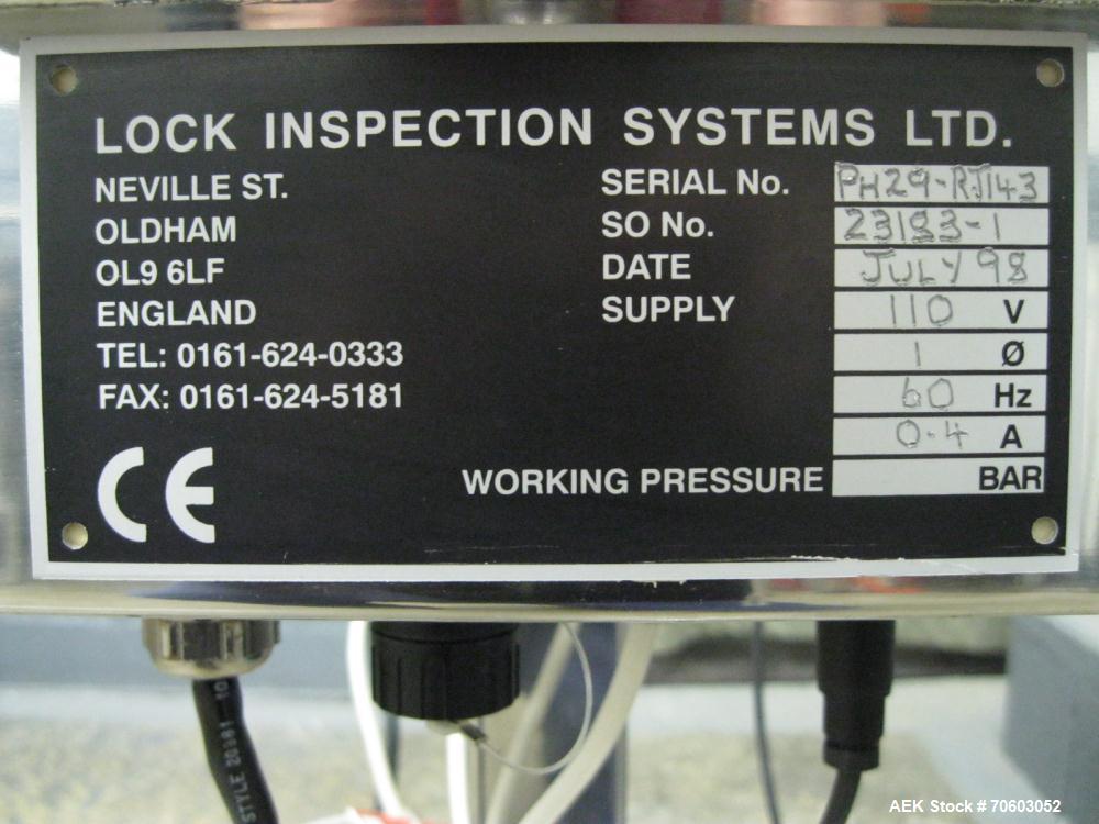Used Lock Metal Detector, 3.75" x 1.5" opening with reject, 110 volt 60 hz, serial #PH29-RJ143, SO #23183-1.
