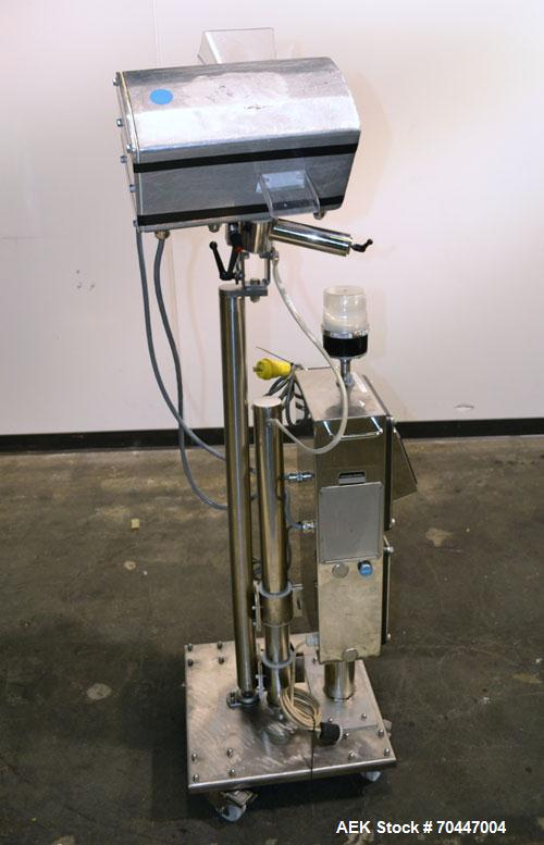 Used Safeline PharmXS Tablet/Capsule Metal Detector, Model PHARMXS/76X38/V2/600/RC, Stainless Steel. Approximate aperture 1.3’’ tall x 3.7’’ wide. Rated up to 10,000 tablets per minute. Mounted on a ...