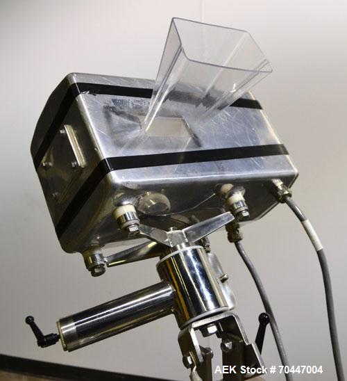 Used Safeline PharmXS Tablet/Capsule Metal Detector, Model PHARMXS/76X38/V2/600/RC, Stainless Steel. Approximate aperture 1.3’’ tall x 3.7’’ wide. Rated up to 10,000 tablets per minute. Mounted on a ...