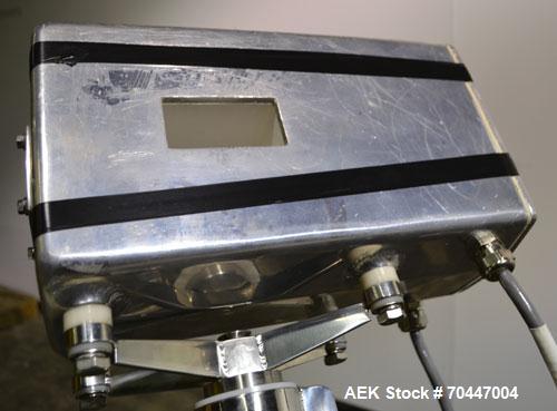 Used Safeline PharmXS Tablet/Capsule Metal Detector, Model PHARMXS/76X38/V2/600/RC, Stainless Steel. Approximate aperture 1.3’’ tall x 3.7’’ wide. Rated up to 10,000 tablets per minute. Mounted on a ...