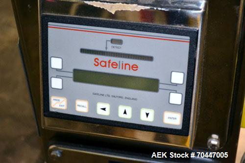 Used Safeline PharmX Tablet/Capsule Metal Detector, Model PHARMXS/76X38/V2/600/RC, Stainless Steel. Approximate aperture 1.3’’ tall x 3.7’’ wide. Rated up to 10,000 tablets per minute. Mounted on a s...