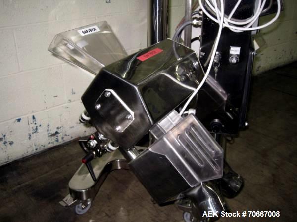 Used Safline metal detector, 3.75" x 1.5" aperature, with diverter, on stainless steel stand, serial # 78731.  NOTE: PRICE INCLUDES A 15% BUYERS PREMIUM.