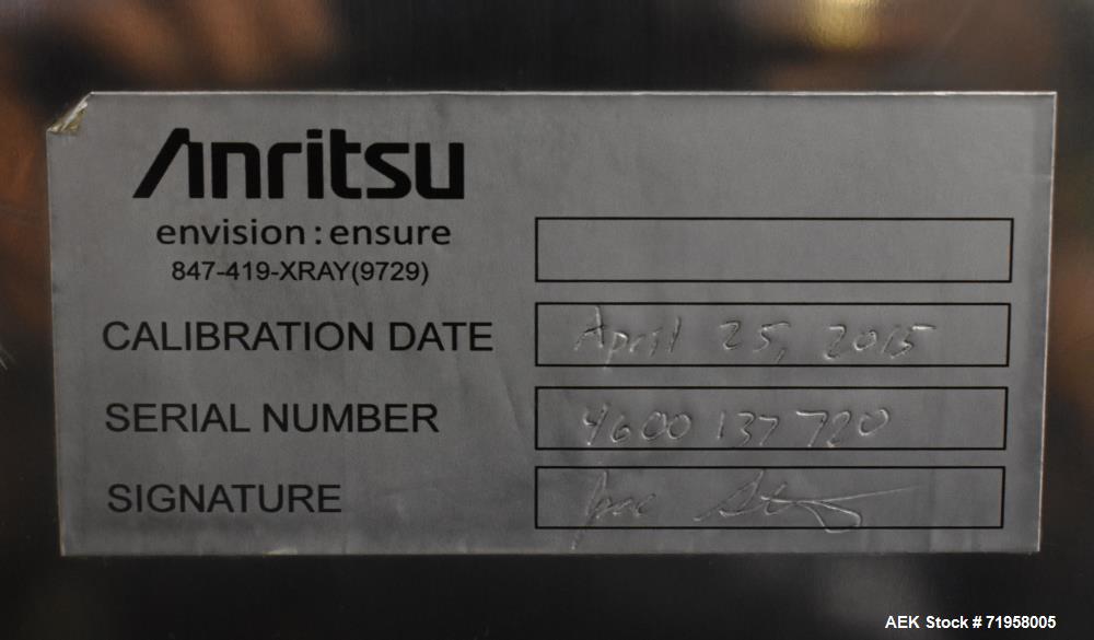 Used- Anritsu X-Ray Inspection System, Model KD74. Approximate 27-1/2" W x 14" H product opening with approximate 24-1/2" W ...