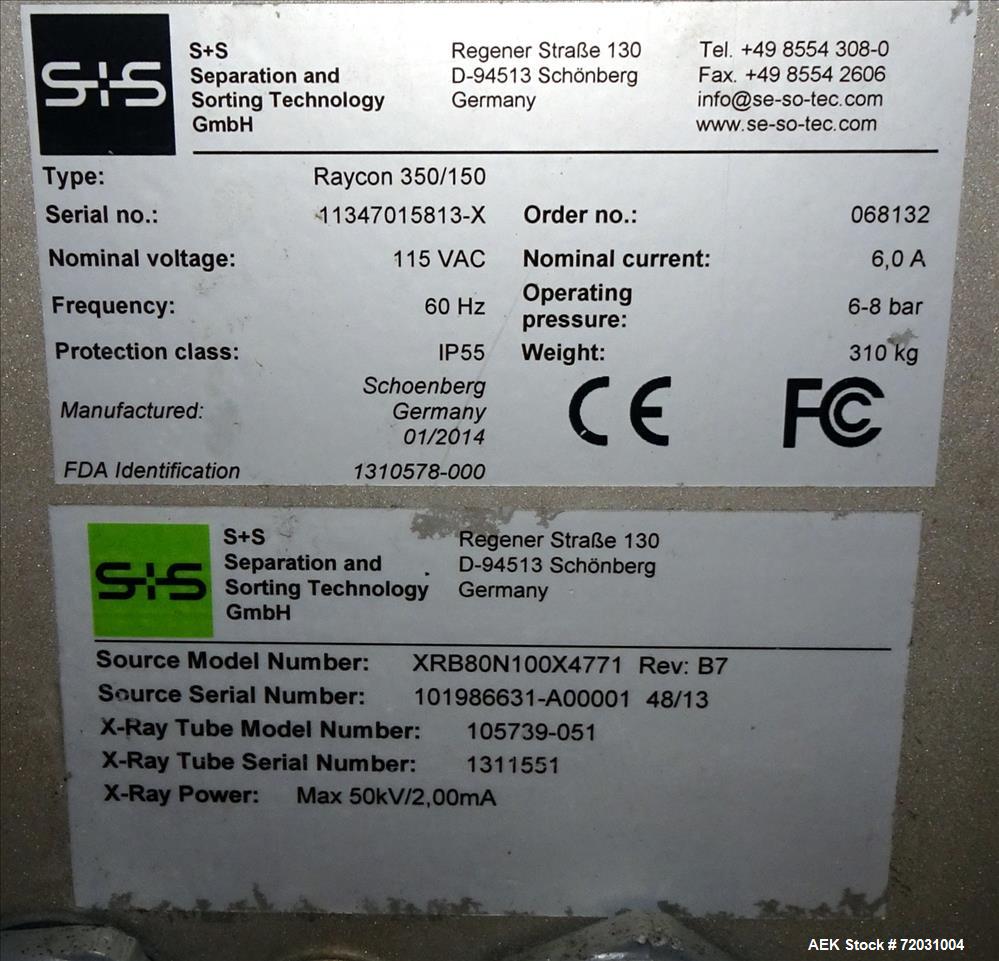 Used-Sesotec Raycon X-Ray Food Inspection System, Type 350/150.  Serial # 11347015813-X.  Max Product Dimensions; 350 x 150 ...