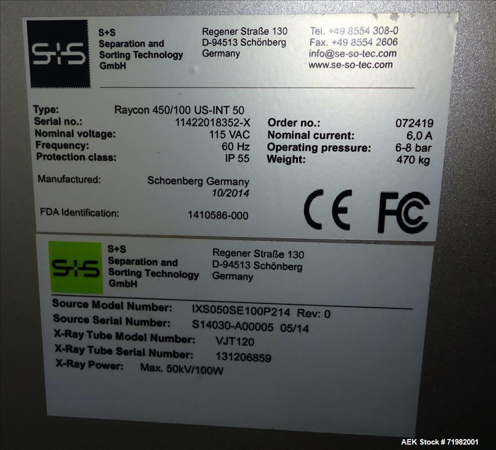 Used Sesotec Raycon X-Ray Food Inspection System, Serial # 11422018352-X.