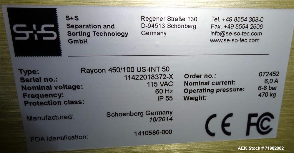 Used Sesotec Raycon X-Ray Food Inspection System, Type 450/100 US-INT 50