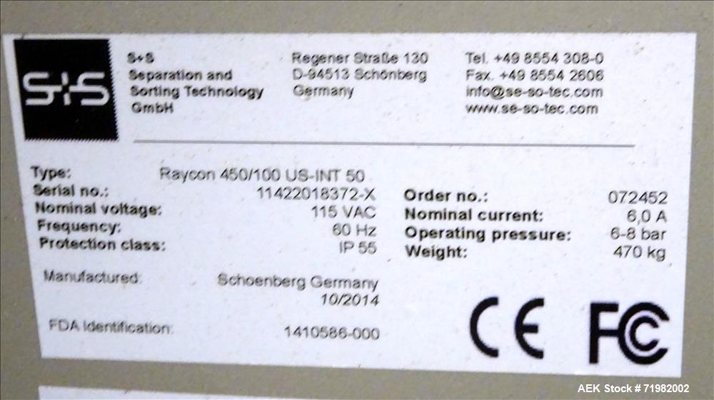Used Sesotec Raycon X-Ray Food Inspection System, Type 450/100 US-INT 50