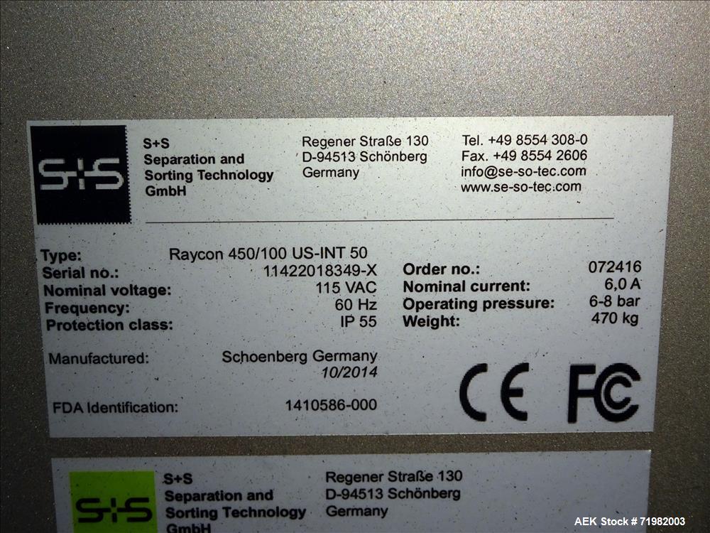 Used Sesotec Raycon X-Ray Food Inspection System, Type 450/100 US-INT 50.