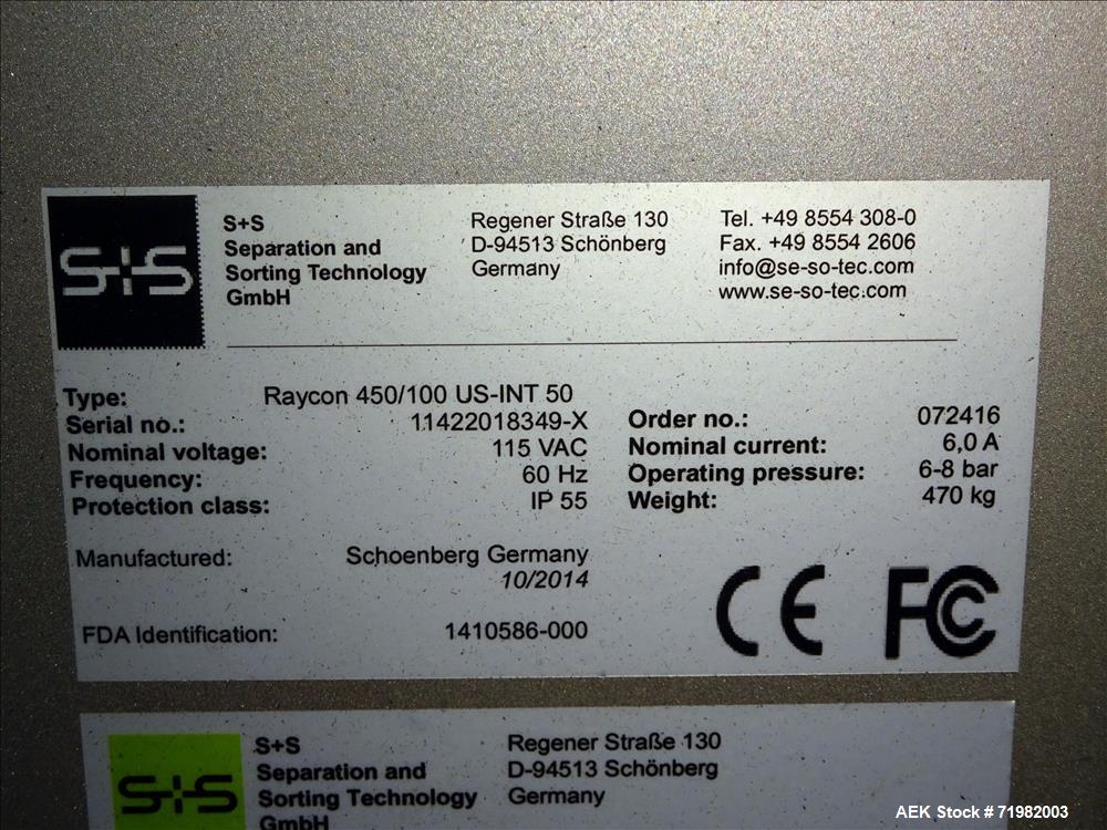 Used- Sesotec Raycon X-Ray Food Inspection System, Type 450/100 US-INT 50.