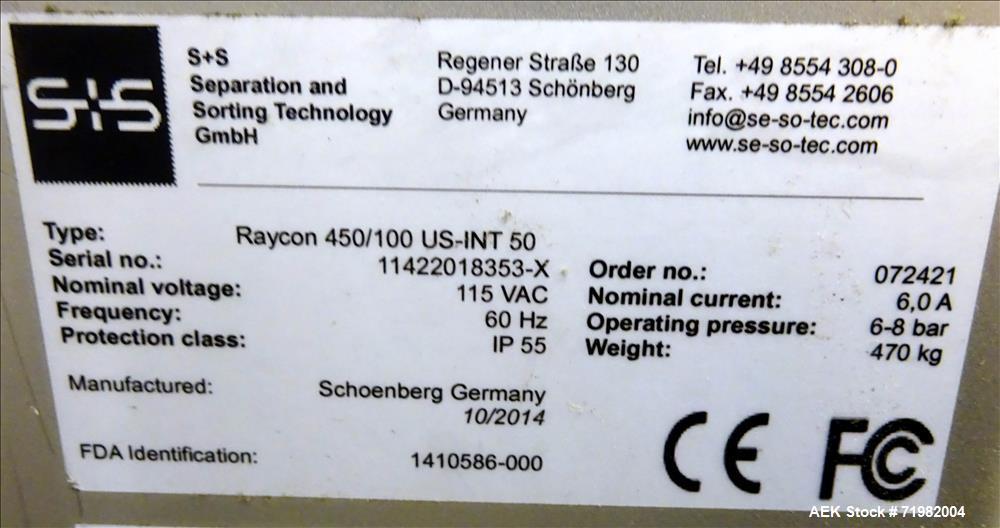 Used Sesotec Raycon X-Ray Food Inspection System, Type 450/100 US-INT 50
