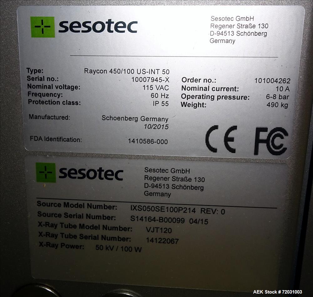 Never Used- Sesotec Raycon X-Ray Food Inspection System