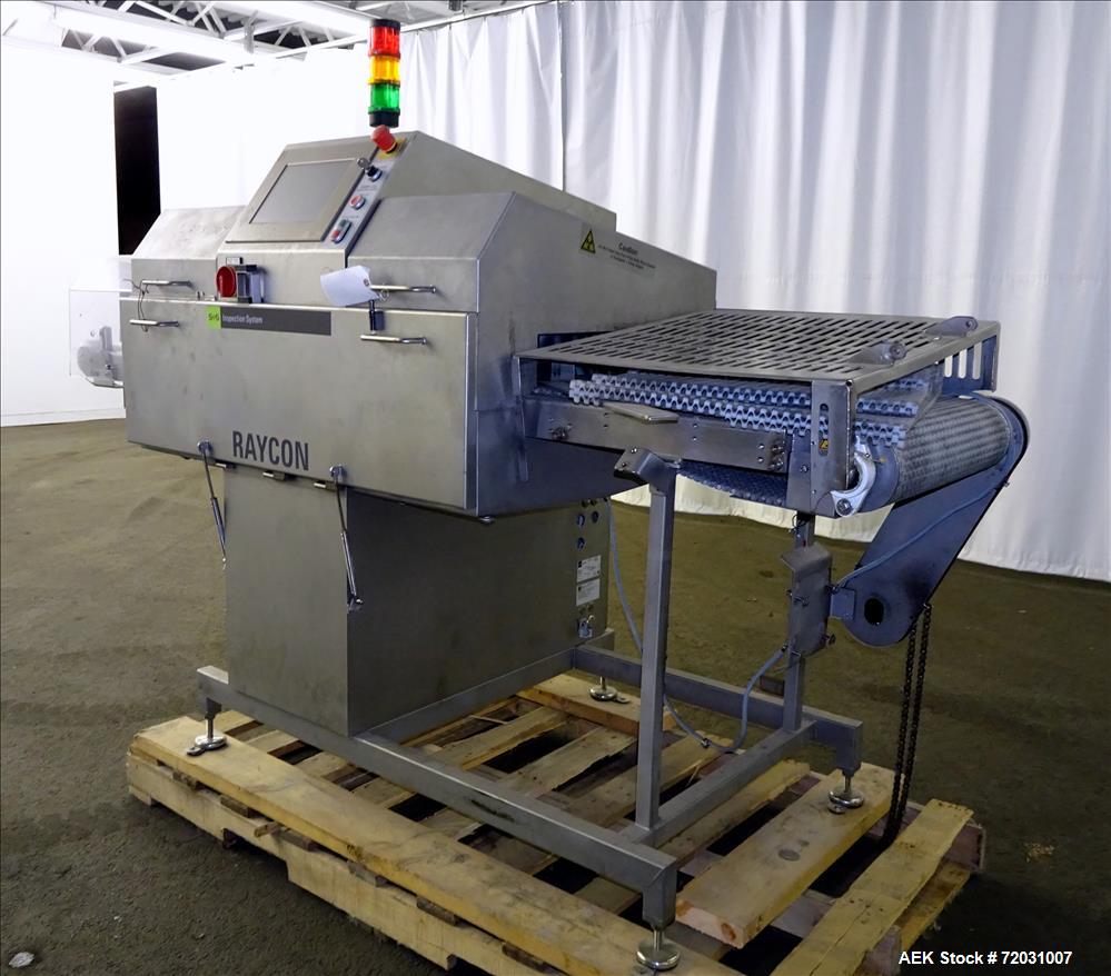 Used Sesotec Raycon X-Ray Food Inspection System, Type 450/100 US-INT 50.  Serial # 11421018289-X.    Max Product Dimensions; 450 x 100 mm.  Has an integrated conveyor belt approximate 19.5" wide x 8...