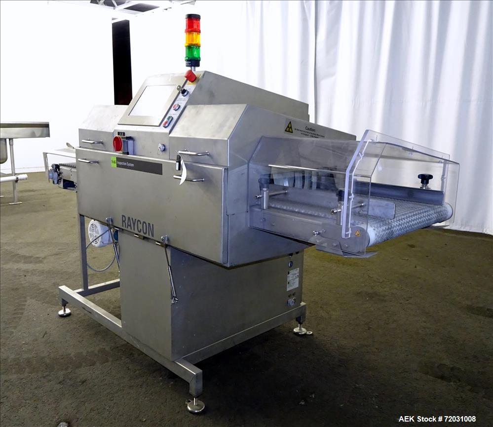 Used Sesotec Raycon X-Ray Food Inspection System, Type 450/100 US-INT 50.  Serial # 11421018291-X.    Max Product Dimensions; 450 x 100 mm.  Has an integrated conveyor belt approximate 19.5" wide x 8...