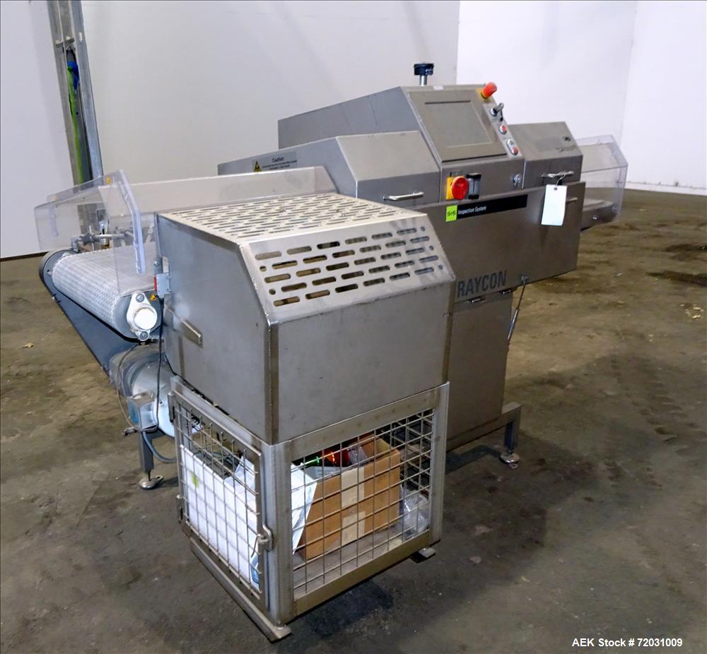Used Sesotec Raycon X-Ray Food Inspection System, Type 450/100 US-INT 50.  Serial # 11421018294-X.    Max Product Dimensions; 450 x 100 mm.  Has an integrated conveyor belt approximate 19.5" wide x 8...