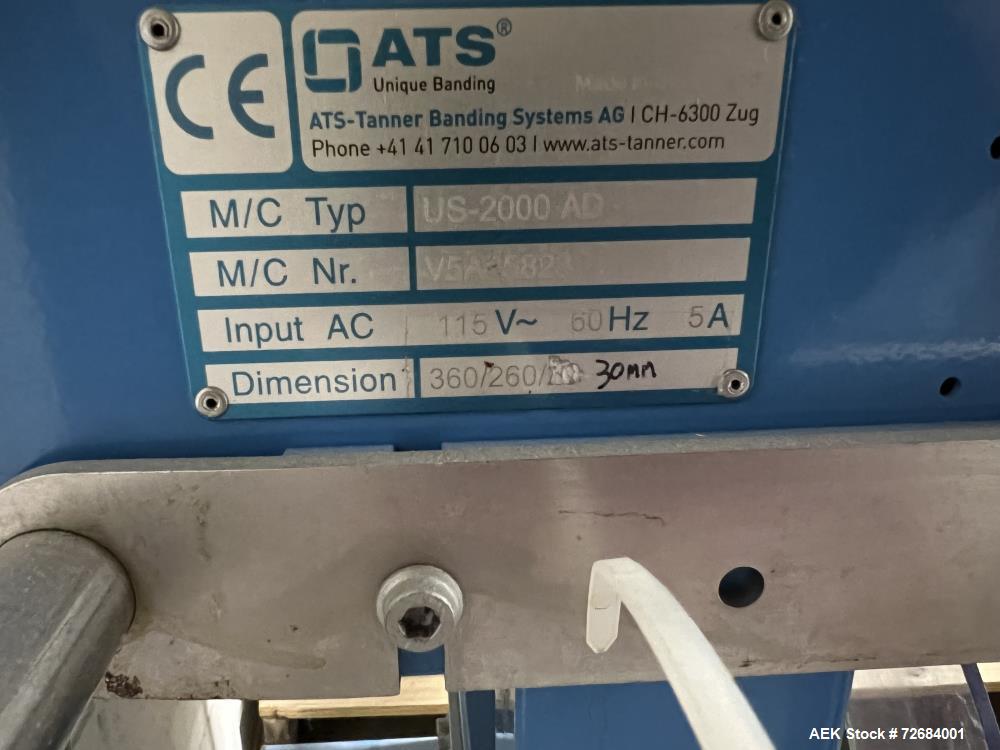 Used ATS-Tanner Banding Systems Ultrasonic Unique Banding Machine, Model US-2000 AD. Arch width 260mm to 900mm, Arch height 180mm to 500mm, band widths 20, 30, 50, 60mm, air supply 6 bar, type of mat...