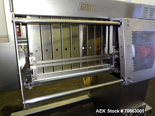 Used Grote Model S/A-530 Single Lane Slicer/Applicator. Machine is rated at up to 176 strokes per minute per lane. Unit also bulk slices, stacks and shingles. Maximum slice rate in stack or shingle m...