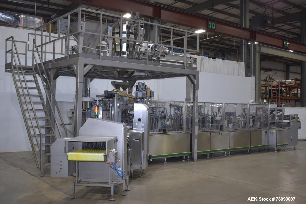 Used The stainless steel platform last used to mount Ishida 16 head combination scale above a Laudenberg FBM 22 horizontal form fill and seal machine. Has stairs and hand rails.
