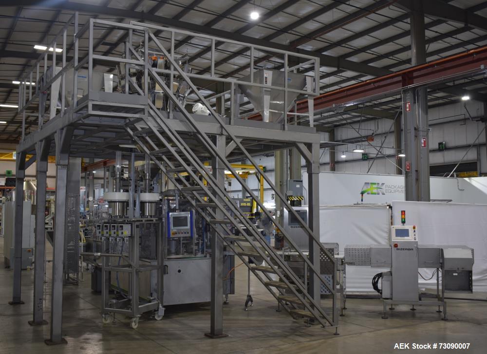 Used The stainless steel platform last used to mount Ishida 16 head combination scale above a Laudenberg FBM 22 horizontal form fill and seal machine. Has stairs and hand rails.