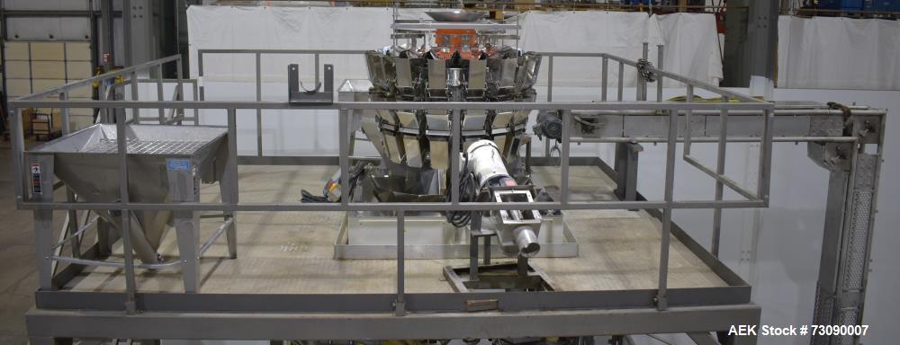 Used The stainless steel platform last used to mount Ishida 16 head combination scale above a Laudenberg FBM 22 horizontal form fill and seal machine. Has stairs and hand rails.