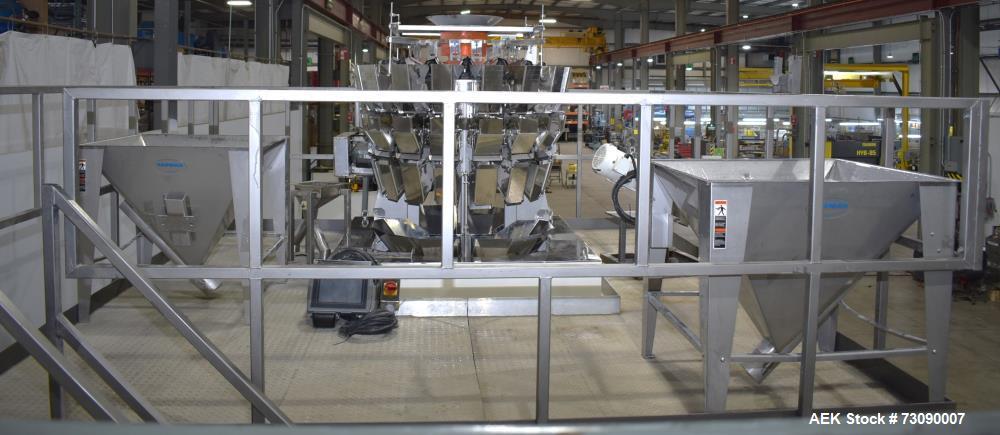 Used The stainless steel platform last used to mount Ishida 16 head combination scale above a Laudenberg FBM 22 horizontal form fill and seal machine. Has stairs and hand rails.