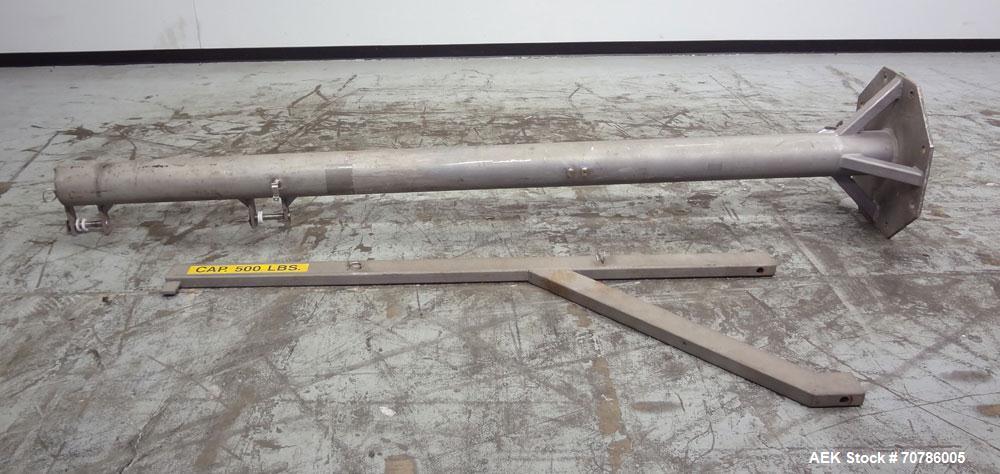 Used Jib Crane, 1/4 Ton, 304 Stainless Steel. Floor mounting. Approximate 127" tall base/mast assembly, approximate 84" log boom assembly. Requires Hoist..