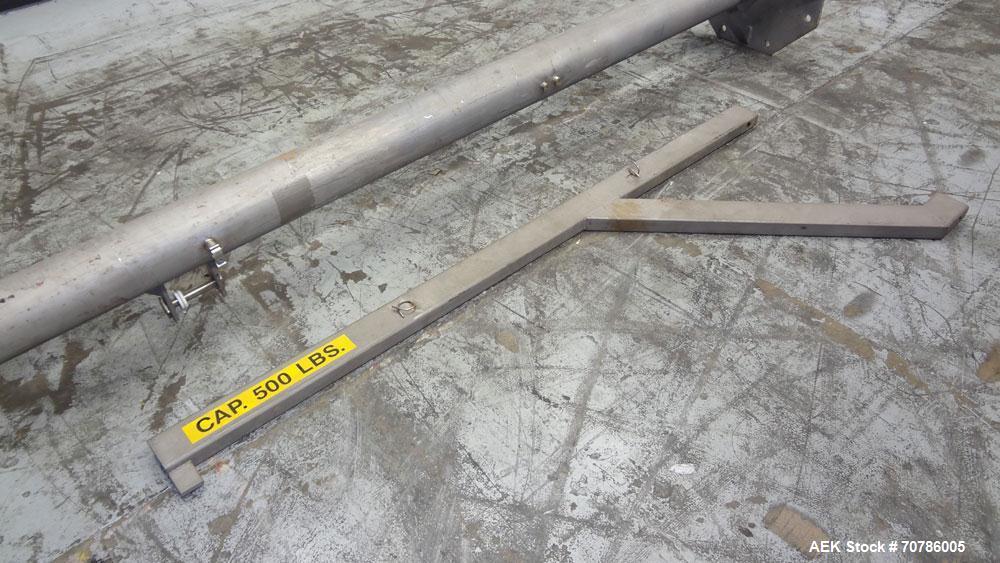 Used Jib Crane, 1/4 Ton, 304 Stainless Steel. Floor mounting. Approximate 127" tall base/mast assembly, approximate 84" log boom assembly. Requires Hoist..