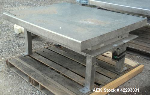 Used Southworth Products Lift Table, Model LS2-36. Capacity 2000 pounds. 304 Stainless steel skirt platform 54" long x 42" wide. Elevated height approximately 42-3/4", rise 36" at 21 seconds. Driven ...