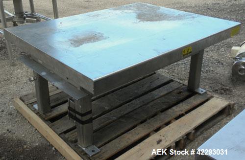 Used Southworth Products Lift Table, Model LS2-36. Capacity 2000 pounds. 304 Stainless steel skirt platform 54" long x 42" wide. Elevated height approximately 42-3/4", rise 36" at 21 seconds. Driven ...