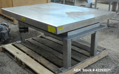 Used Southworth Products Lift Table, Model LS2-36. Capacity 2000 pounds. 304 Stainless steel skirt platform 54" long x 42" wide. Elevated height approximately 42-3/4", rise 36" at 21 seconds. Driven ...