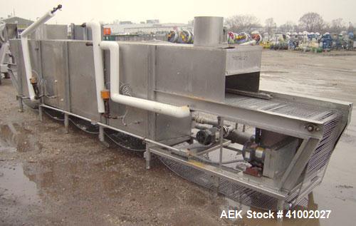 Used Stoelting 2 Section Washer/Rinser, Model 80, 304 stainless steel. 24" wide x 246" long wire stainless steel belt, driven by a 1 hp, 3/60/208-230/460 volt, 1760 rpm motor with reducer. Each secti...