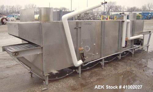 Used Stoelting 2 Section Washer/Rinser, Model 80, 304 stainless steel. 24" wide x 246" long wire stainless steel belt, driven by a 1 hp, 3/60/208-230/460 volt, 1760 rpm motor with reducer. Each secti...