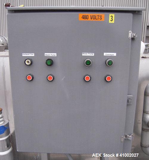 Used Stoelting 2 Section Washer/Rinser, Model 80, 304 stainless steel. 24" wide x 246" long wire stainless steel belt, driven by a 1 hp, 3/60/208-230/460 volt, 1760 rpm motor with reducer. Each secti...