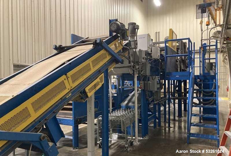 Used Master Conveyor Corporation Automated Palletizer System with Pallet Wrapper, Metal Detector & Conveyors
