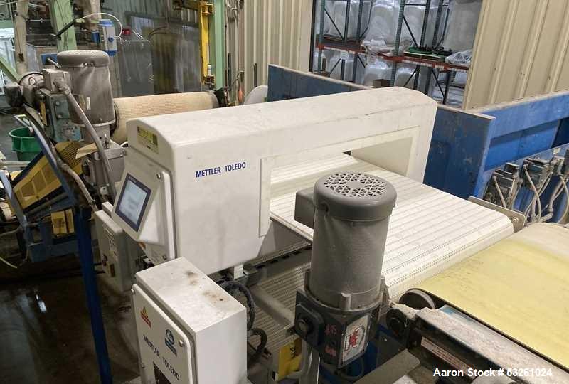 Used Master Conveyor Corporation Automated Palletizer System with Pallet Wrapper, Metal Detector & Conveyors