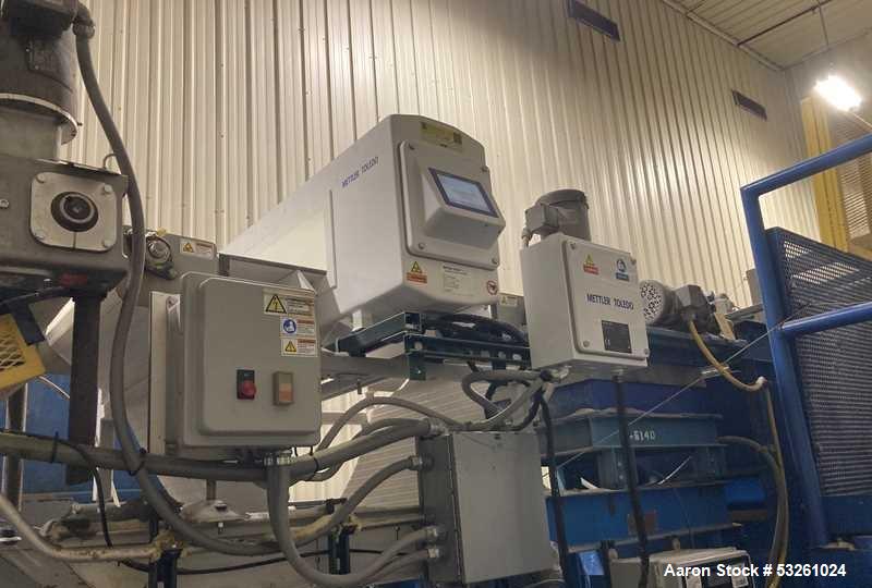 Used Master Conveyor Corporation Automated Palletizer System with Pallet Wrapper, Metal Detector & Conveyors