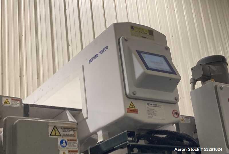 Used Master Conveyor Corporation Automated Palletizer System with Pallet Wrapper, Metal Detector & Conveyors