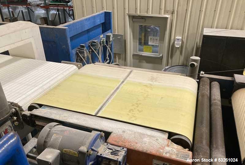 Used Master Conveyor Corporation Automated Palletizer System with Pallet Wrapper, Metal Detector & Conveyors